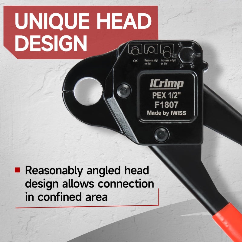 IWISS iCrimp Angle Head F1807 PEX Pipe Crimping Tool for Copper Rings - 1/2-inch Angle Single Crimper, Suitable for Tight Spaces - Image 4